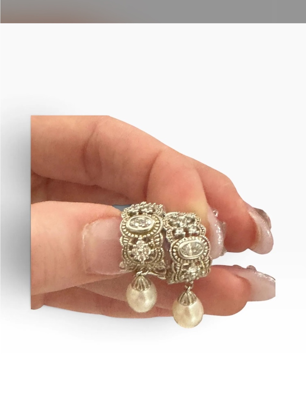 VTG Sterling Silver & Pearl Drop Earrings